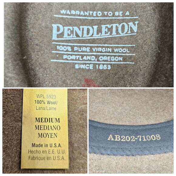 Pendleton Fedora Hat Lid Medium 22" Green Olive Wool Leather Band Classic USA - Picture 8 of 9